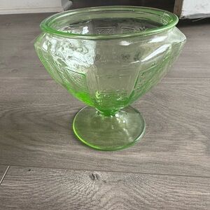 Vaseline Glass Pedestal Dish